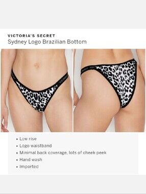 Victorias secret very sexy logo Brazilian white leopard swim bikini bottom SMALL